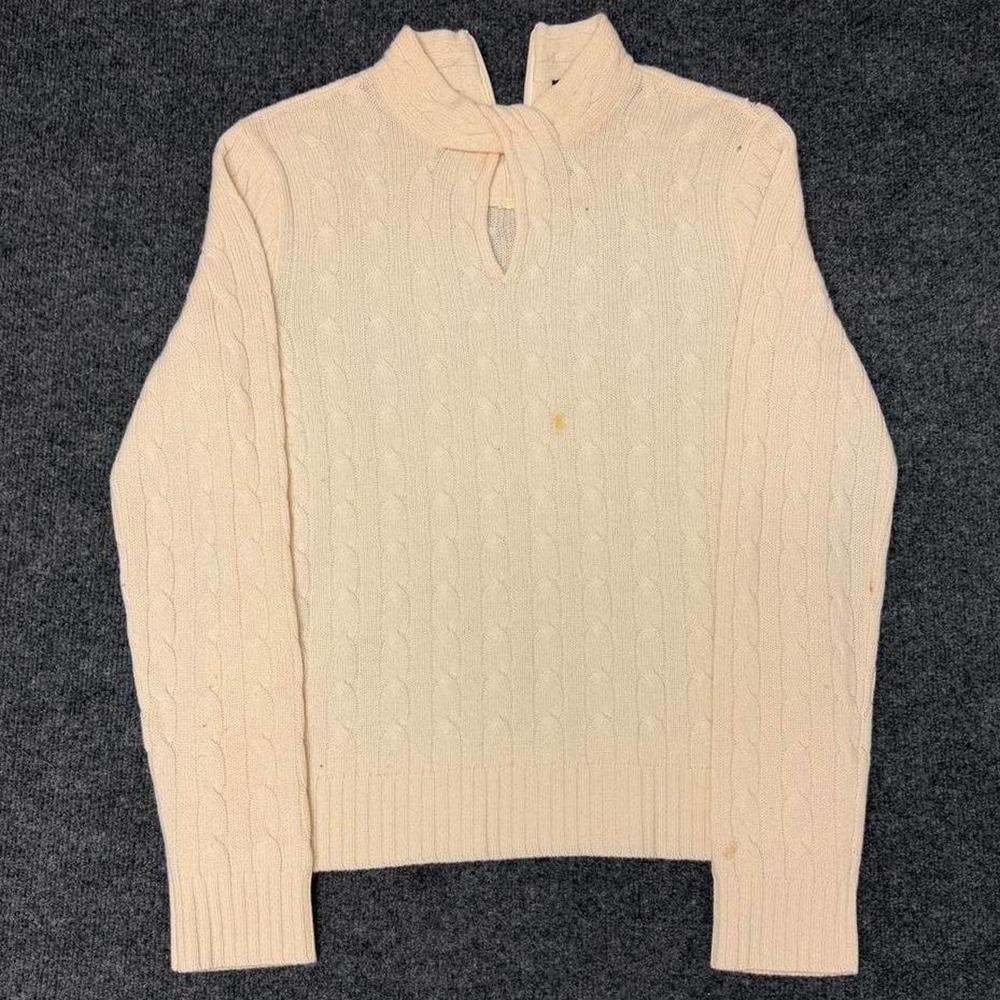 Ralph Lauren Black Label Vintage Cream Cable Knit Keyhole Sweater Womens XL